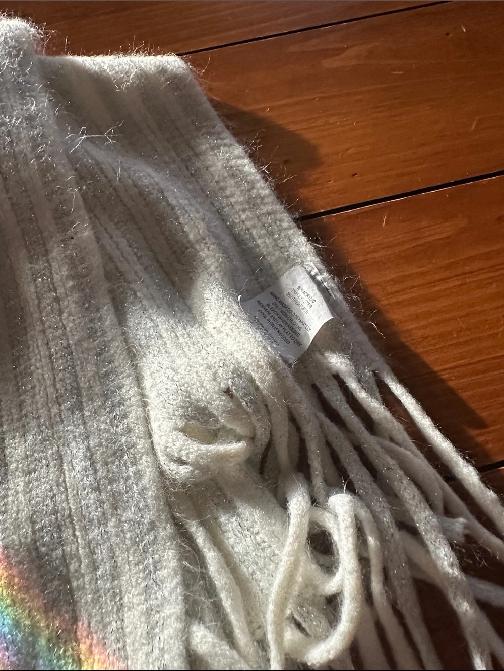 Cozy Ribbed Fringe Scarf in Sparkling White